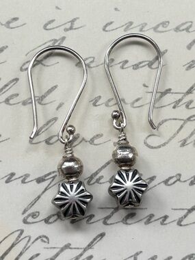 Sterling Silver Starburst Bead Drop Earrings - Silver Bali Beads